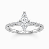 Silver Marquise Diamond Solitaire Engagement Ring With Graduated Pave Band