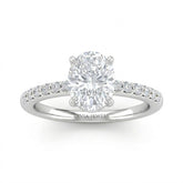 Silver Oval Diamond Solitaire Engagement Ring With Graduated Pave Band