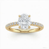 Yellow Gold Oval Diamond Solitaire Engagement Ring With Classic Pave Band