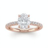 Rose Gold Oval Diamond Solitaire Engagement Ring With Classic Pave Band