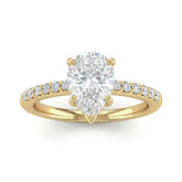 Yellow Gold Pear Diamond Solitaire Engagement Ring With Classic Pave Band