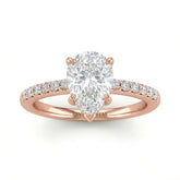 Rose Gold Pear Diamond Solitaire Engagement Ring With Classic Pave Band