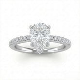 Silver Pear Diamond Solitaire Engagement Ring With Graduated Pave Band