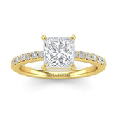 Yellow Gold Princess Diamond Solitaire Engagement Ring With Graduated Pave Band