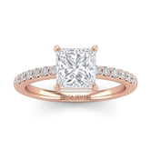 Rose Gold Princess Diamond Solitaire Engagement Ring With Graduated Pave Band