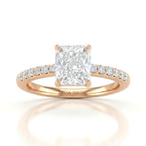 Rose Gold Radiant Diamond Solitaire Engagement Ring With Classic Pave Band