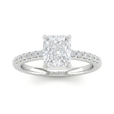 Silver Radiant Diamond Solitaire Engagement Ring With Classic Pave Band