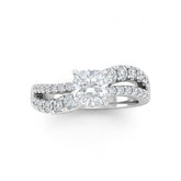 Silver Cushion Diamond Bypass Engagement Ring With Split Pave Twist Band