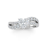 Silver Heart Diamond Bypass Engagement Ring With Split Pave Twist Band