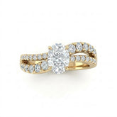 Yellow Gold Oval Diamond Bypass Engagement Ring With Split Pave Twist Band