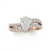 Rose Gold Pear Diamond Bypass Engagement Ring With Split Pave Twist Band