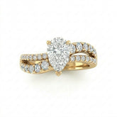 Yellow Gold Pear Diamond Bypass Engagement Ring With Split Pave Twist Band
