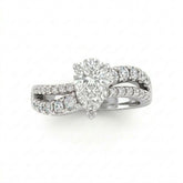 Silver Pear Diamond Bypass Engagement Ring With Split Pave Twist Band