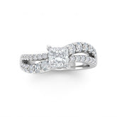 White Gold Princess Diamond Bypass Engagement Ring With Split Pave Twist Band