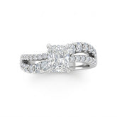 Silver Radiant Diamond Bypass Engagement Ring With Split Pave Twist Band