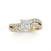 Yellow Gold Radiant Diamond Bypass Engagement Ring With Split Pave Twist Band
