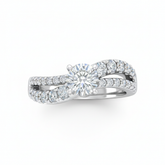 Silver Round Diamond Bypass Engagement Ring With Split Pave Twist Band