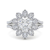 White Gold Heart Floral Diamond Halo Engagement Ring With Split Pave Shank
