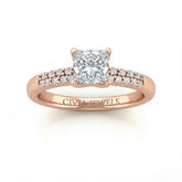 Rose Gold Princess Diamond Engagement Ring With Double Pavé Accent Band