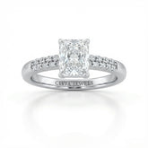 White Gold Radiant Diamond Engagement Ring With Double Pavé Accent Band