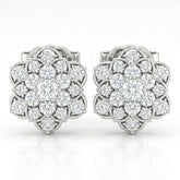 Silver Floral Cluster Diamond Stud Earrings