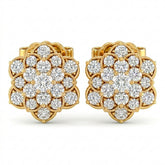 Yellow Gold Floral Cluster Diamond Stud Earrings