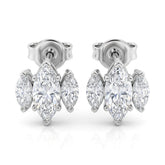 White Gold Three Stone Marquise Diamond Stud Earrings