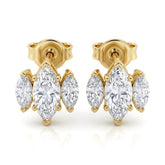 Yellow Gold Three Stone Marquise Diamond Stud Earrings