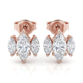 Rose Gold Three Stone Marquise Diamond Stud Earrings