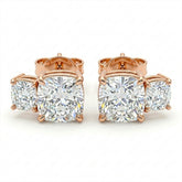 Rose Gold Two Stone Cushion Diamond Stud Earrings