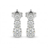 White Gold Round Graduated Three Stone Drop Earrings