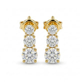 Yellow Gold Round Graduated Three Stone Drop Earrings
