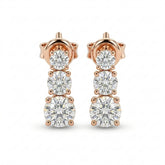 Rose Gold Round Graduated Three Stone Drop Earrings