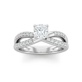 White Gold Cushion Diamond Bypass Engagement Ring With Pavé Crossover Band