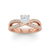 Rose Gold Cushion Diamond Bypass Engagement Ring With Pavé Crossover Band
