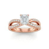 Rose Gold Emerald Diamond Bypass Engagement Ring With Pavé Crossover Band