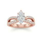 Rose Gold Marquise Diamond Bypass Engagement Ring With Pavé Crossover Band