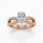 Rose Gold Oval Diamond Bypass Engagement Ring With Pavé Crossover Band
