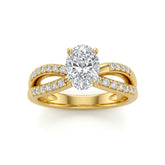 Yellow Gold Oval Diamond Bypass Engagement Ring With Pavé Crossover Band