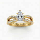 Yellow Gold Pear Diamond Bypass Engagement Ring With Pavé Crossover Band