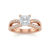 Rose Gold Princess Diamond Bypass Engagement Ring With Pavé Crossover Band