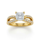 Yellow Gold Princess Diamond Bypass Engagement Ring With Pavé Crossover Band
