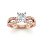 Rose Gold Radiant Diamond Bypass Engagement Ring With Pavé Crossover Band