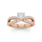 Rose Gold Round Diamond Bypass Engagement Ring With Pavé Crossover Band