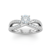 Silver Round Diamond Bypass Engagement Ring With Pavé Crossover Band