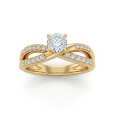 Yellow Gold Round Diamond Bypass Engagement Ring With Pavé Crossover Band
