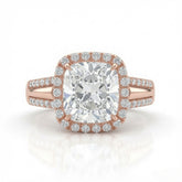 Rose Gold Cushion Cut Diamond Halo Engagement Ring With Split Pave Shank