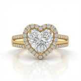Yellow Gold Heart Cut Diamond Halo Engagement Ring With Split Pave Shank
