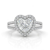 Silver Heart Cut Diamond Halo Engagement Ring With Split Pave Shank