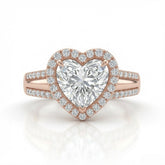Rose Gold Heart Cut Diamond Halo Engagement Ring With Split Pave Shank